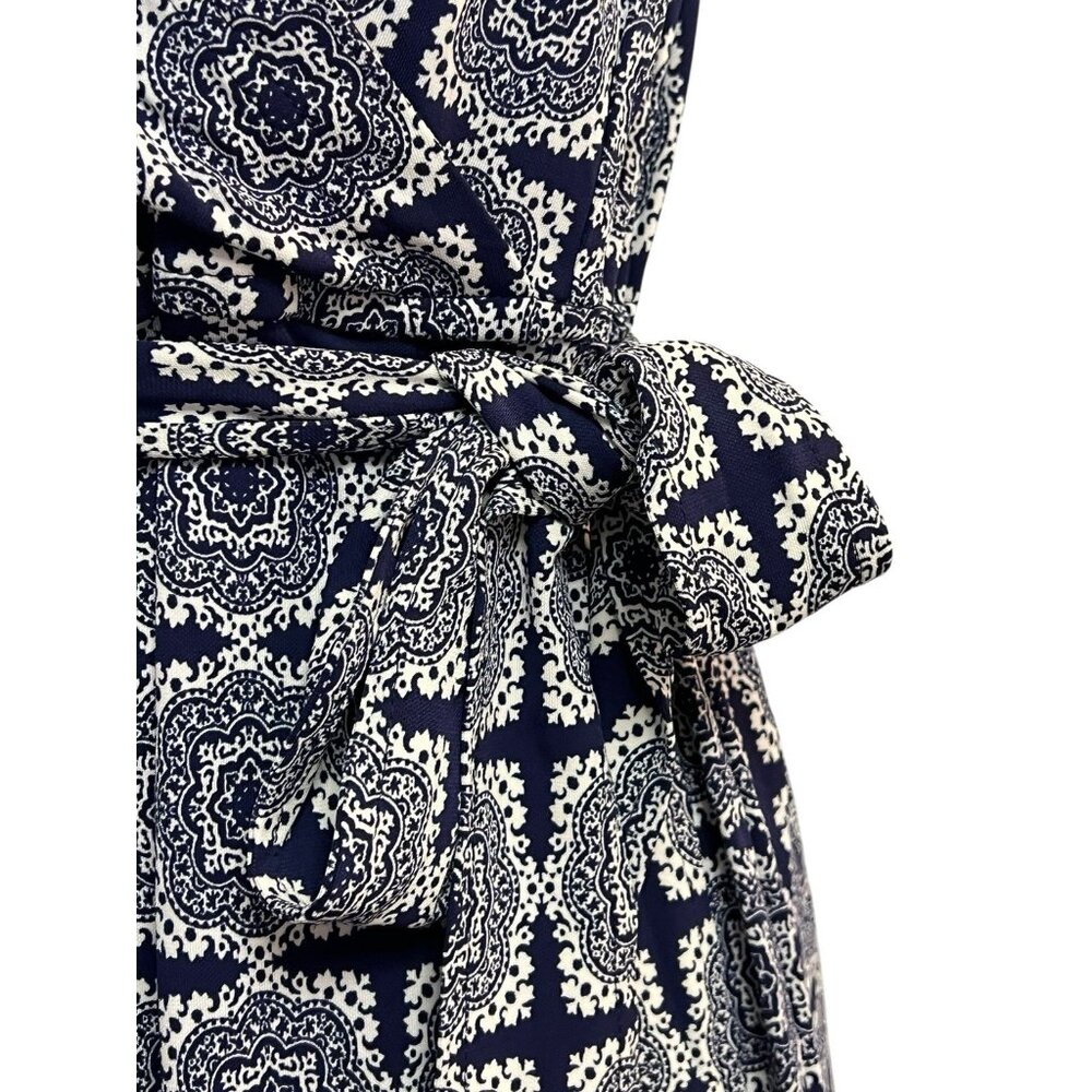 Banana Republic‎ Faux Wrap Dress Size XS Blue White Paisley Sleeveless Belted - Picture 6 of 16